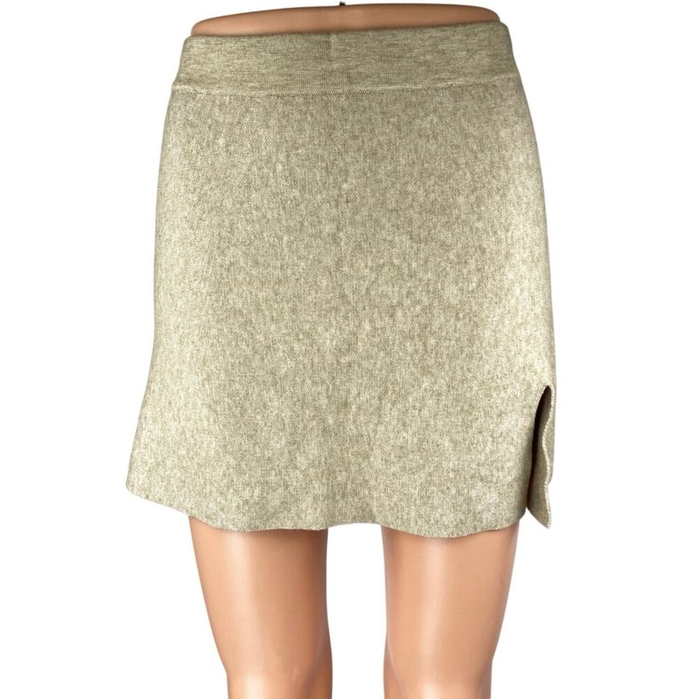 Mable Cream Beige Knit Pull On High Waist Side Slit A Line Mini Skirt Size S